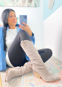 Taupe Gray Metallic Tip Faux Suede Boots