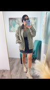 'Willow' Olive Twill Barn Jacket with Corduroy Collar