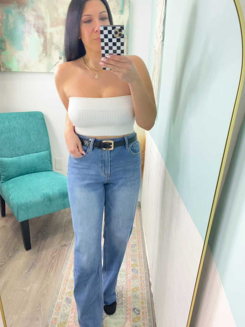 White Wide Ribbed Bandeau