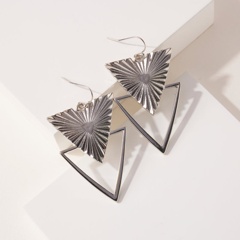 Antique Silver Double Triangle Earrings-Cali Moon Boutique, Plainville Connecticut