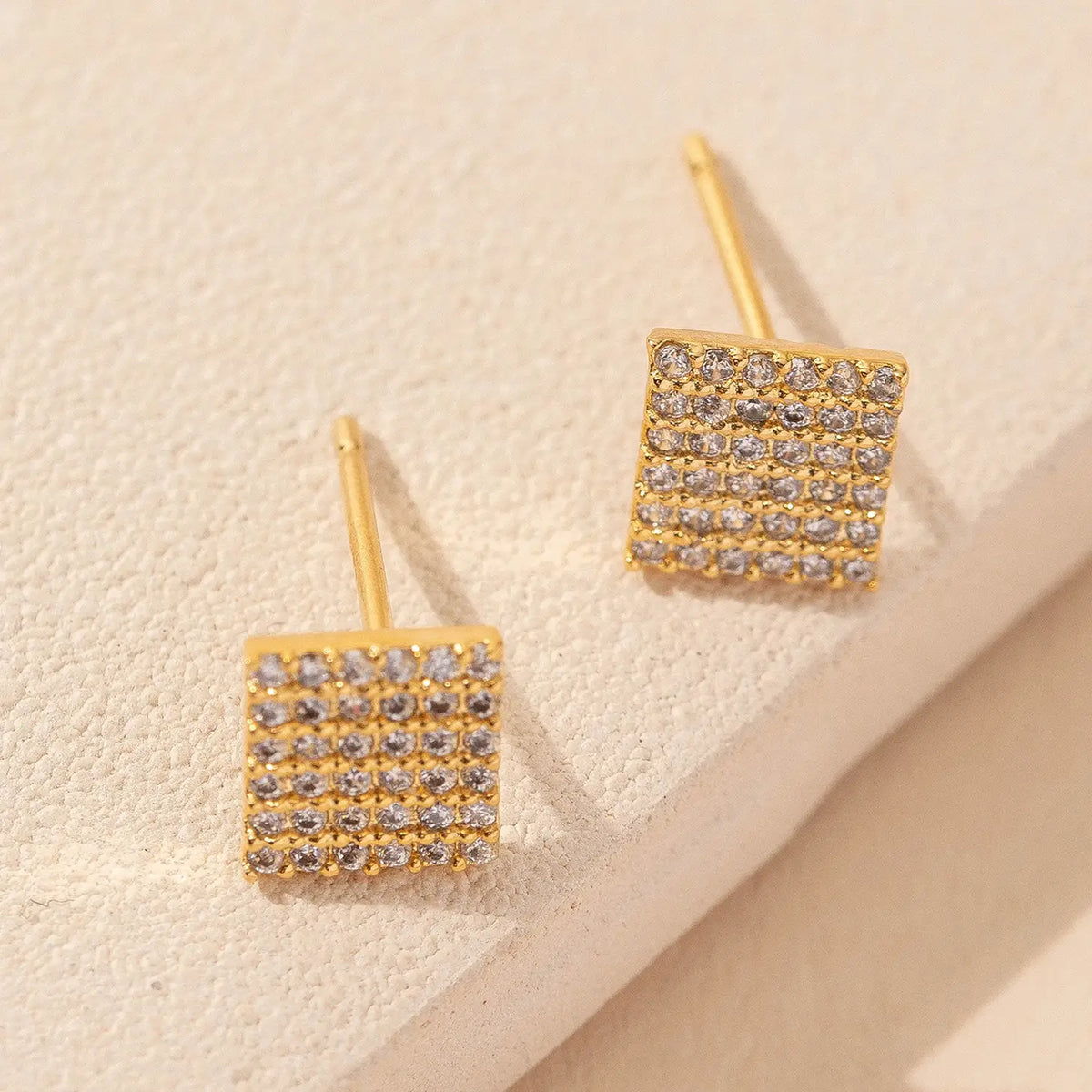 Square Gold CZ Stud Earrings-Cali Moon Boutique, Plainville Connecticut