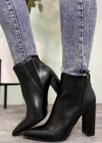 'Witchy' Black Faux Leather Elastic Side Pointy Toe Bootie-Cali Moon Boutique, Plainville Connecticut