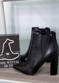 'Witchy' Black Faux Leather Elastic Side Pointy Toe Bootie-Cali Moon Boutique, Plainville Connecticut