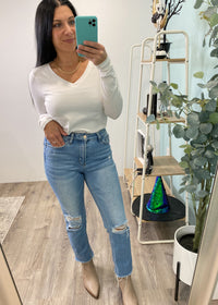 'Laguna' High Waist Slim Straight Jeans-Cali Moon Boutique, Plainville Connecticut