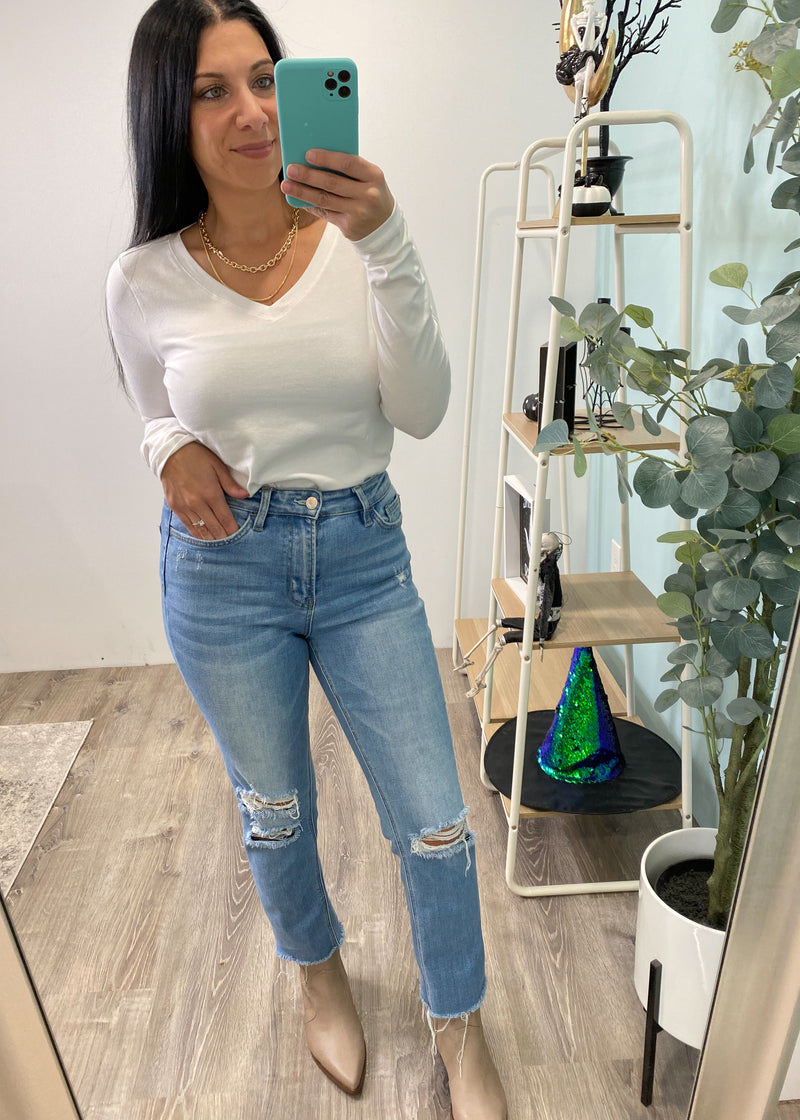 'Laguna' High Waist Slim Straight Jeans-Cali Moon Boutique, Plainville Connecticut