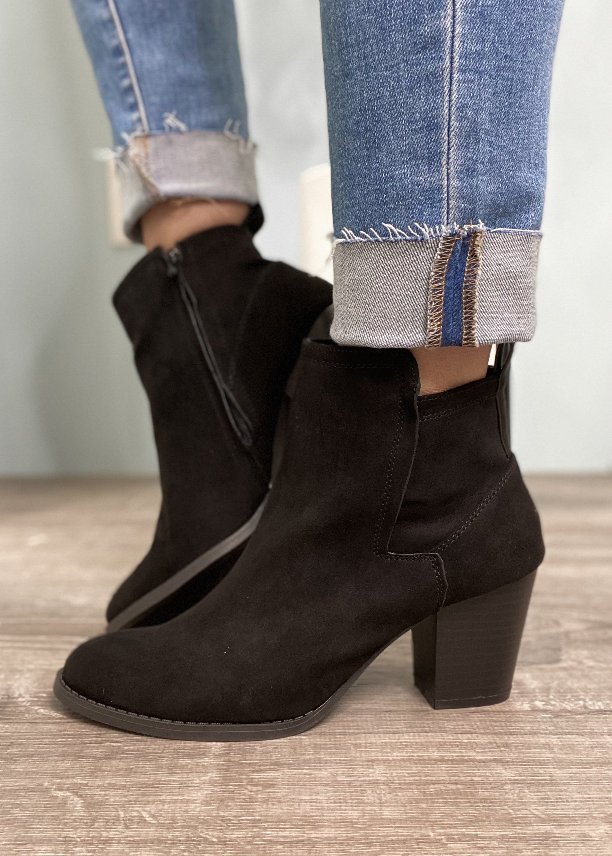 'Abby' Black Faux Suede Bootie-Cali Moon Boutique, Plainville Connecticut