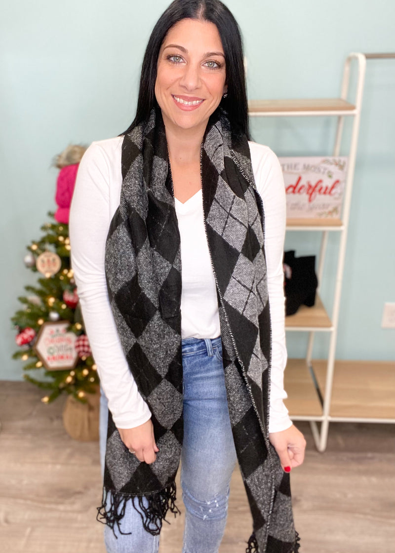 Black/Gary Argyle Scarf-Cali Moon Boutique, Plainville Connecticut