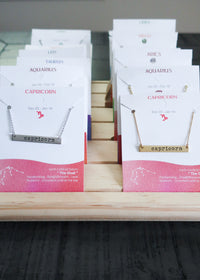 Zodiac Silver Bar Necklace-Necklace layering, Zodiac sign necklace, zodiac necklace, zodiac bar necklace, Capricorn necklace, Aquarius necklace, Pisces necklace, Aries necklace, Gemini necklace, Cancer Necklace, Leo necklace, Virgo necklace, Libra necklace, Scorpio necklace, Sagittarius Necklace, Taurus necklace, Silver zodiac sign necklace-Cali Moon Boutique, Plainville Connecticut