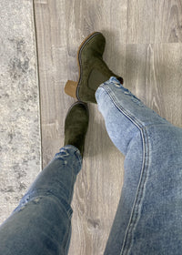 'Rocky' Olive Suede Elastic Side Booties-Cali Moon Boutique, Plainville Connecticut