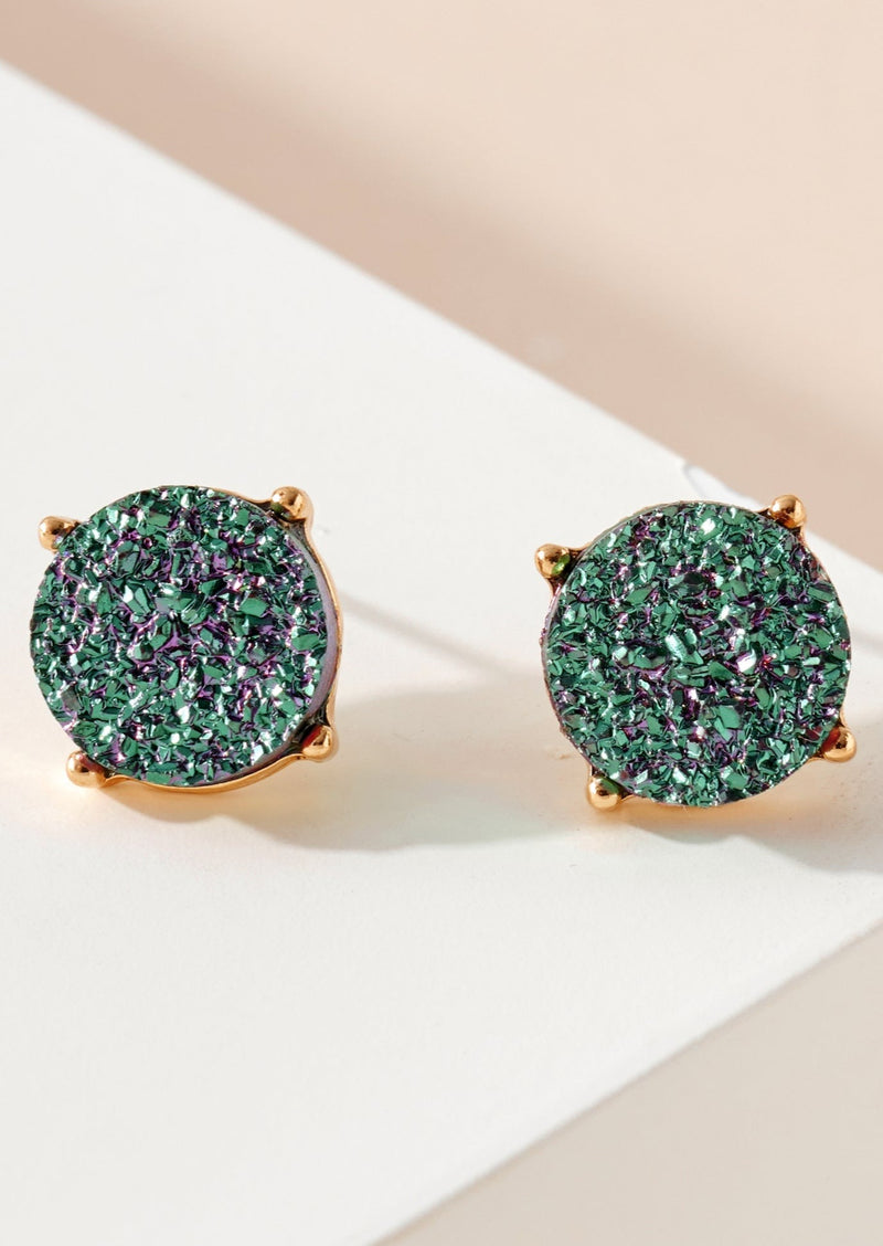 Mermaid Green/Purple Round Druzy Earrings-Cali Moon Boutique, Plainville Connecticut