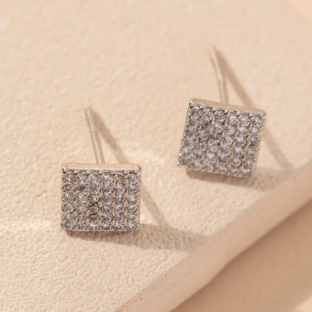 Square Silver CZ Stud Earrings-Cali Moon Boutique, Plainville Connecticut