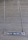 Zodiac Silver Bar Necklace-Necklace layering, Zodiac sign necklace, zodiac necklace, zodiac bar necklace, Capricorn necklace, Aquarius necklace, Pisces necklace, Aries necklace, Gemini necklace, Cancer Necklace, Leo necklace, Virgo necklace, Libra necklace, Scorpio necklace, Sagittarius Necklace, Taurus necklace, Silver zodiac sign necklace-Cali Moon Boutique, Plainville Connecticut